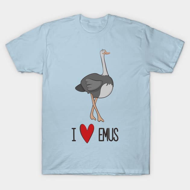 I Love Emus - Cute Emu Love Heart Design T-Shirt by Dreamy Panda Designs